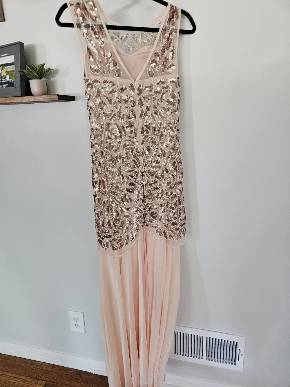 Elegant Sequin Embellished Maxi Dress - Blush Pink